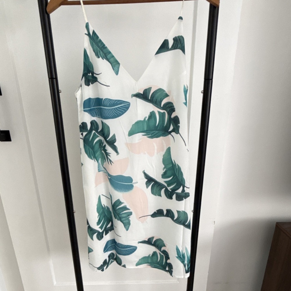 Tropical Leaf Print Sleeveless Cami, Chiffon, 100% Polyester, S Vacation Dress